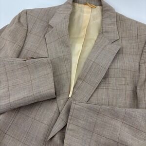 Botany 500 Cartier Collection Blazer Mens 38R Tan Plaid Vintage Suit Old Money